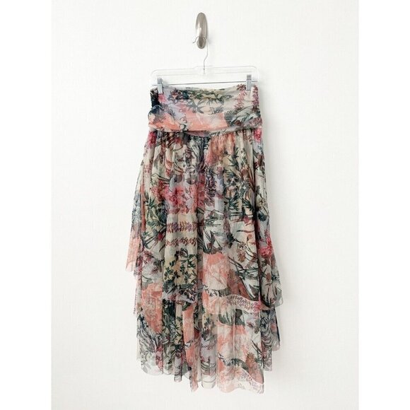NWT Anthropologie High-Low Tulle Maxi Skirt 14 Floral Mesh Pink Green $160 - Picture 5 of 7
